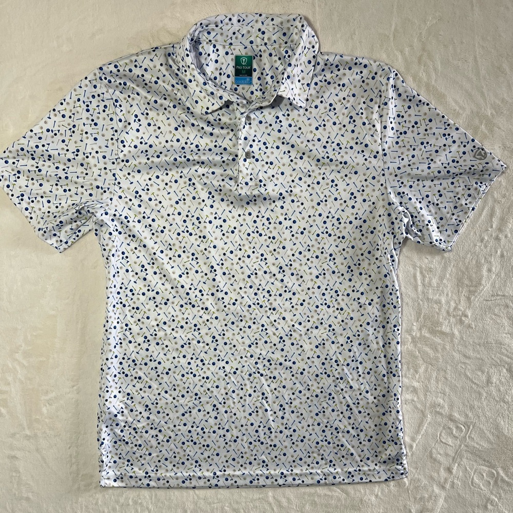 Belk Pro Tour White Golf Patterned Polo Shirt Size Medium